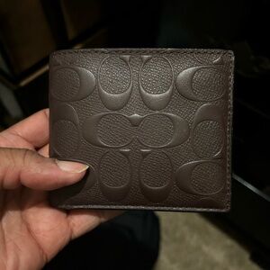 Coach Men’s Embossed Signature Leather Wallet - Dark Brown